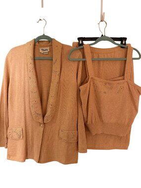 Toula Womens Embellished Metallic Knit Skirt Jacket Top Set Size 14 Vintage